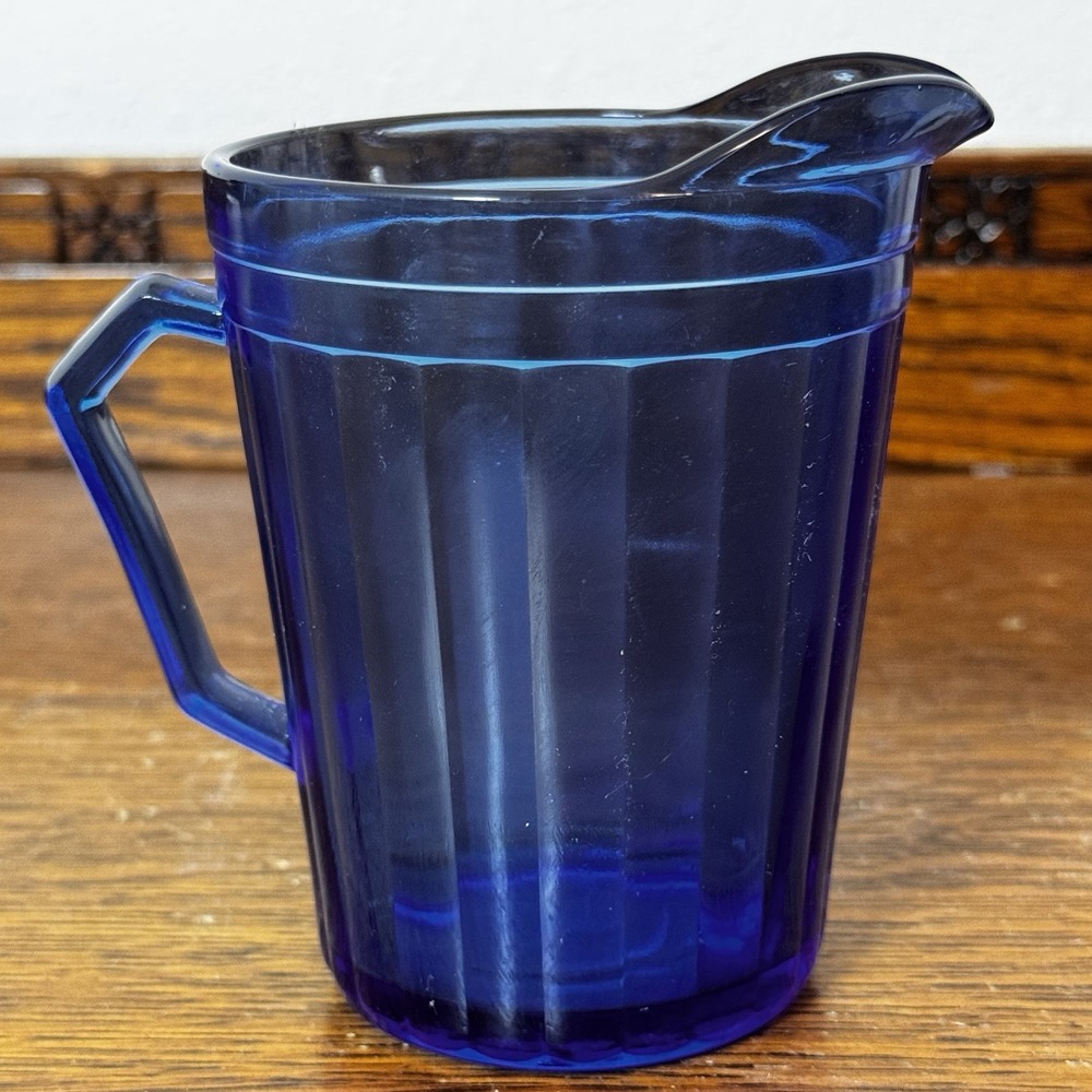 Vintage Cobalt Blue Glass Mini Pitcher – 4" Tall – Faceted Design